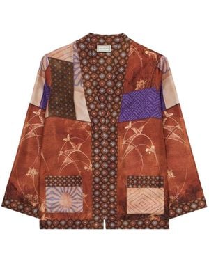 Pierre Louis Mascia Aloe Seiden-Tunika Mit Patchwork-Print - Braun