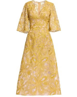 Elie Saab Floral-Embroidered Midi Dress - Yellow