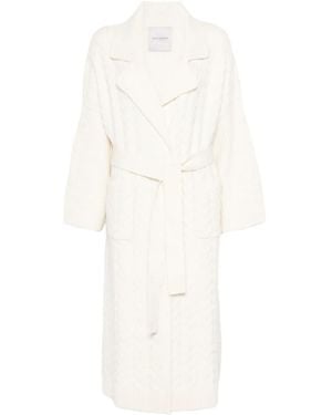 ERMANNO FIRENZE Cable-Knit Belted Cardi-Coat - White