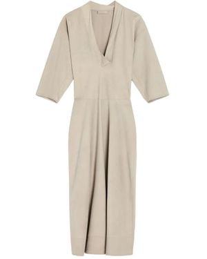 Lemaire Draped V-Neck Midi Dress - Natural