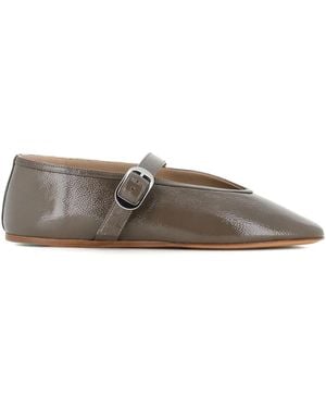 Le Monde Beryl Buckle-Strap Leather Ballet Flats - Grey