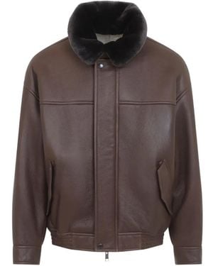 Yves Salomon Shearling-Collar Leather Jacket - Brown