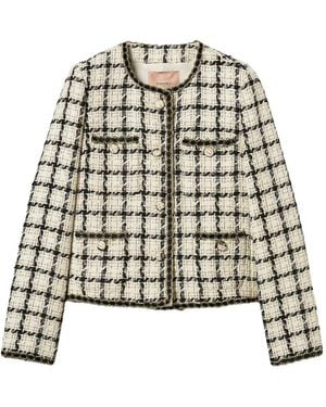 Twinset Bouclé Jacket With Check Pattern - White