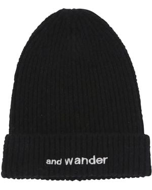 and wander Logo-Embroidered Beanie - Black