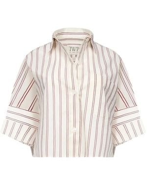 Twp Stripe-Pattern Cropped Shirt - White