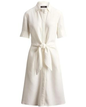 Ralph Lauren Tie-Front Linen Midi Shirt Dress - White