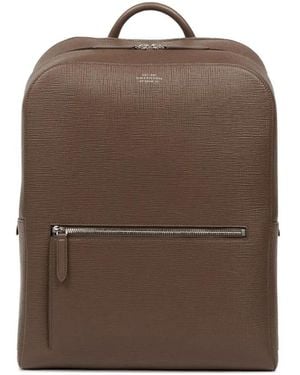 Smythson Sac À Dos Panama En Cuir À Fermeture Zippée - Marron