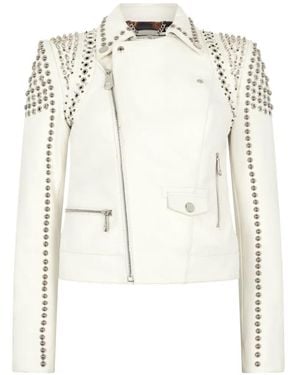 Philipp Plein Biker Lamb Leather Jacket - Natural