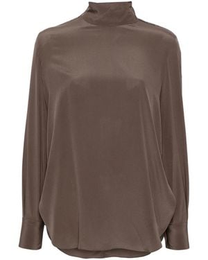 Brunello Cucinelli ハイネック シルクブラウス - ブラウン
