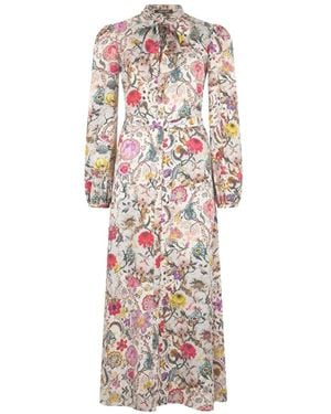 Roberto Cavalli Long Silk Dress With Florentine Flowers Print - White
