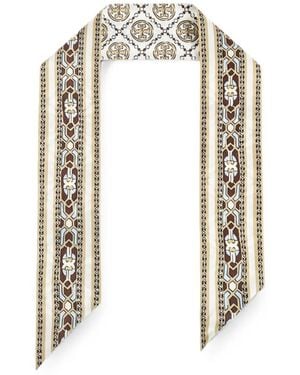 Tory Burch Logo-Print Silk Scarf - White