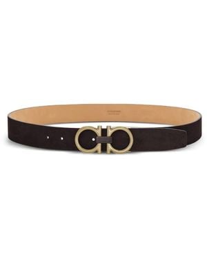 Ferragamo Gancini-Buckle Calfskin Belt - White