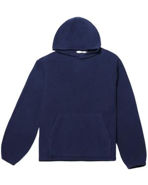 Rier Fleece-Texture Pouch-Pocket Hoodie - Blue