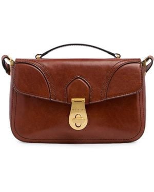 The Bridge Mia Twist-Lock Leather Tote Bag - Brown