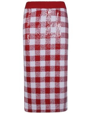 Essentiel Antwerp Sequin-Embellished Gingham Midi Skirt - Red