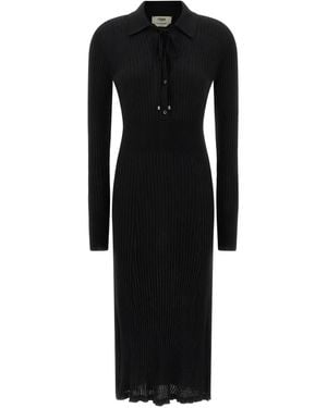 Fendi Wool Fitted Midi Dress Clothing - Black