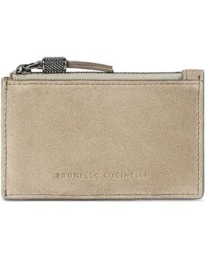 Brunello Cucinelli Suede Zip Card Holder - Natural