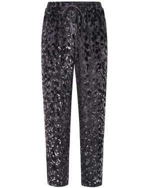Pierre Louis Mascia Leopard-Pattern Velvet-Effect Trousers - Blue