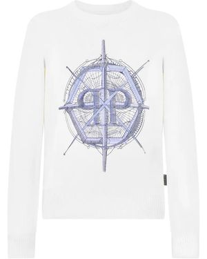 Philipp Plein Pull À Col Rond Wind Rose - White