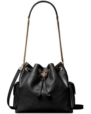 Tory Burch Charlie Quilted Drawstring Shoulder Bag - Black