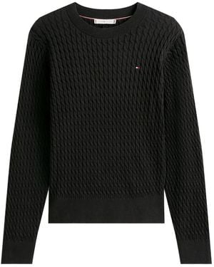 Tommy Hilfiger Cable-Knit Crew-Neck Sweater - Black