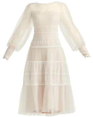 Tadashi Shoji Lace Long-Sleeve Midi Dress - White