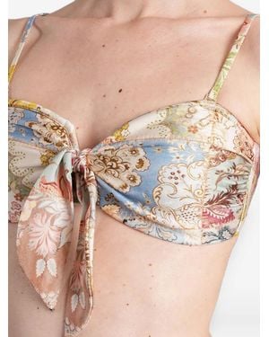 Zimmermann Patchwork-Print Bikini Top - Natural