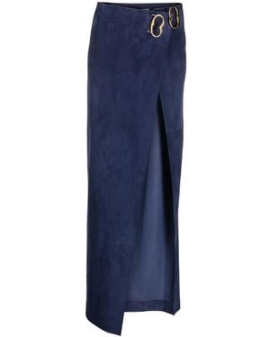 Bally Suede Maxi Wrap Skirt - Blue