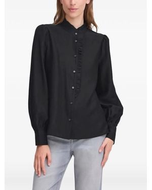 Ichi Ihkarlani Ruffled Puff-Sleeve Blouse - Black