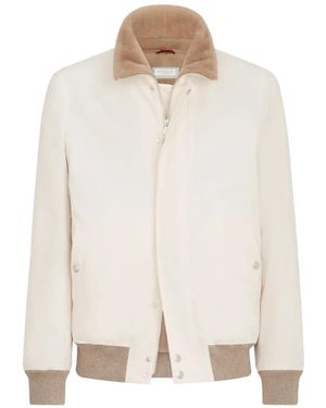 Brunello Cucinelli Bonded Nylon Aviator Jacket With Shearling Lining - White