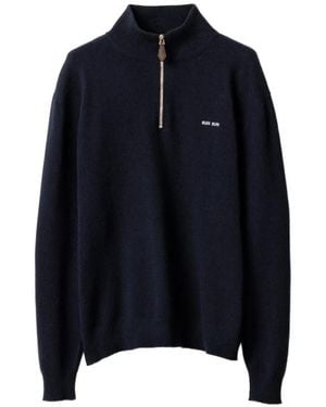 Miu Miu Cashmere Half Zip Jumper - Blue