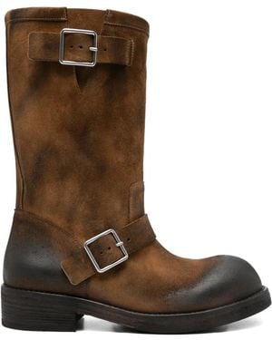 Ann Demeulemeester Sarith Engineer Buckle-Detail Burnished-Effect Boots - Brown
