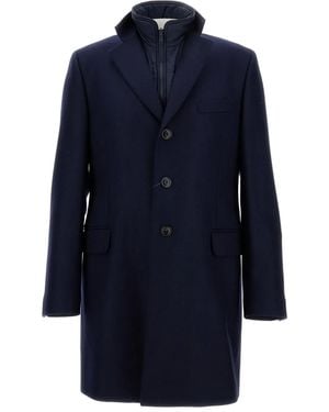 Fay Three-Button Detachable-Collar Coat - Blue