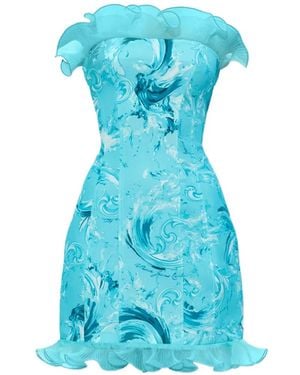Versace Jeans Couture Off-Shoulder Patterned Mini Dress - Blue