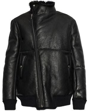 Rick Owens Veste Zippée Asymétrique À Bords En Peau Lainée - Black