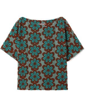 La DoubleJ Meditation Flower-Intarsia Boat-Neck T-Shirt - Green