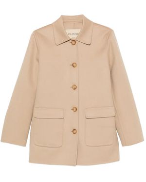 Valentino Garavani Manteau À Poches Plaquées Et Logo Ornementé - Natural