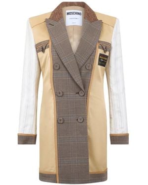 Moschino Double-Breasted Patchwork Coat - Natural