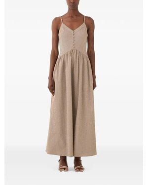 ELEH Button-Up Flared Maxi Dress - Natural