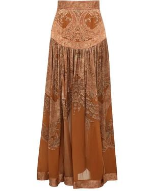 Zimmermann Memento Burnout ペイズリーマキシスカート - ブラウン