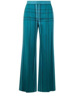 Alberta Ferretti Checked Virgin-Wool Flared Trousers - Blue