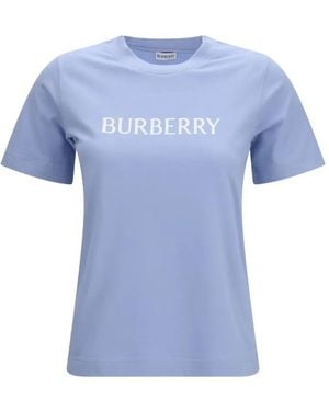 Burberry Embroidered-Logo Cotton T-Shirt - Blue