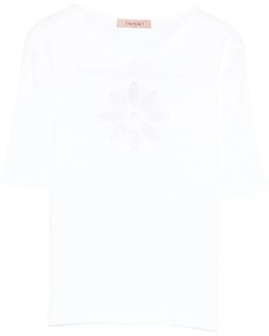 Twinset Floral-Appliqué T-Shirt - White