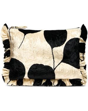 La DoubleJ Floral-Print Ruffled Clutch Bag - Black