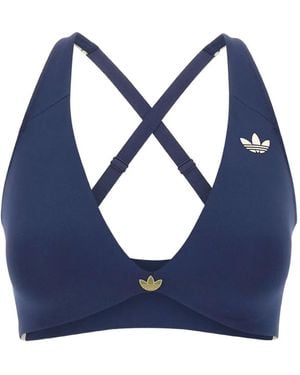 adidas Logo-Plaque Cross-Back Sports Bra - Blue