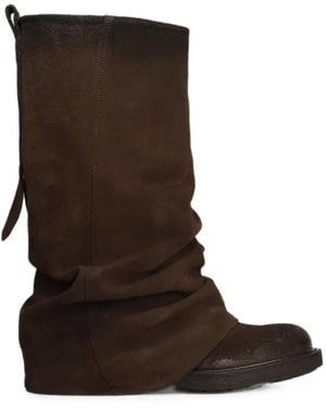 METISSE Slouchy-Effect Distressed-Finish Boots - Brown
