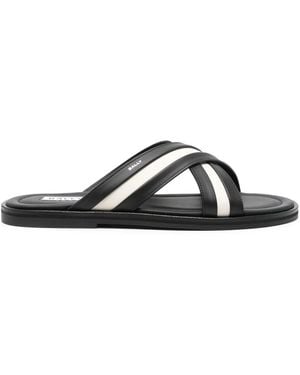 Bally Striped Leather Slides - Black