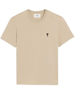 Ami Paris Cafe Creme 'Ami De Coeur' Cotton T-Shirt - Natural