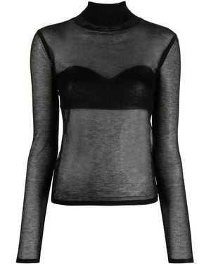 Nina Ricci Semi-Sheer High-Neck Knit Top - Black
