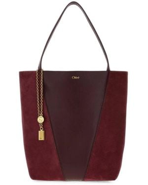 Chloé Spin Leather Suede Tote Bag - Red